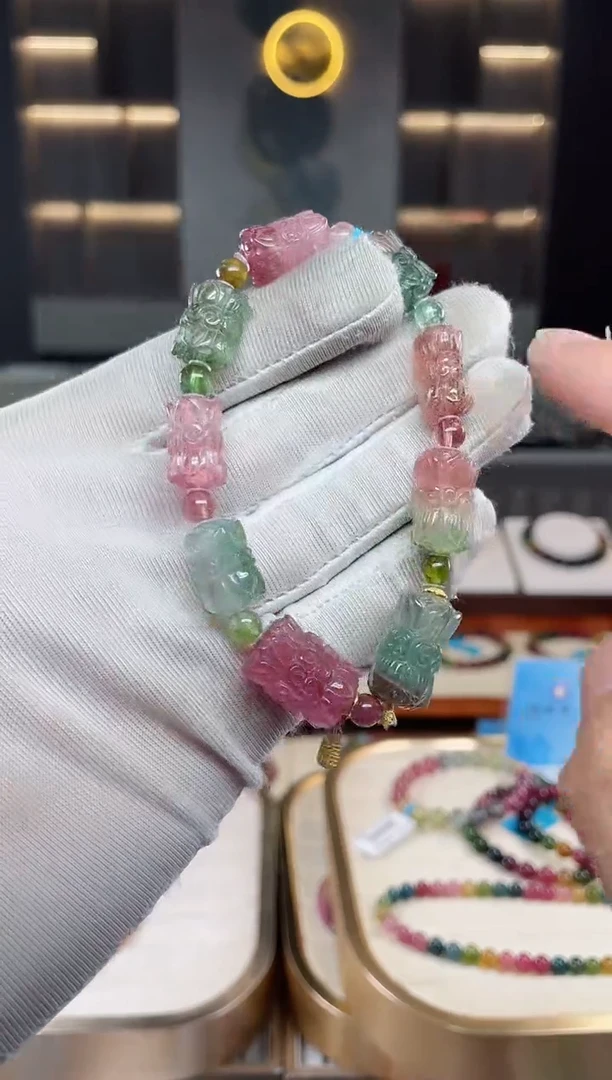 雕刻并蒂莲手串未镶嵌碧玺（多样性发一条）xion