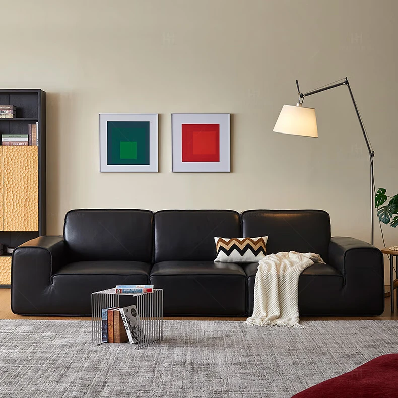 灵柔半青全青皮全皮大黑牛意式极简客厅家用现代简约横厅直排沙发