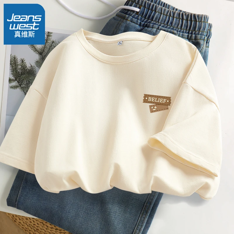 真维斯时尚洋气短袖t恤女2025年新款爆款女士学生半袖体恤女印花X