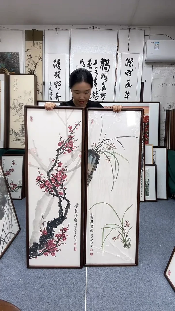 国画42*122实木画框京东包邮手绘一单四幅