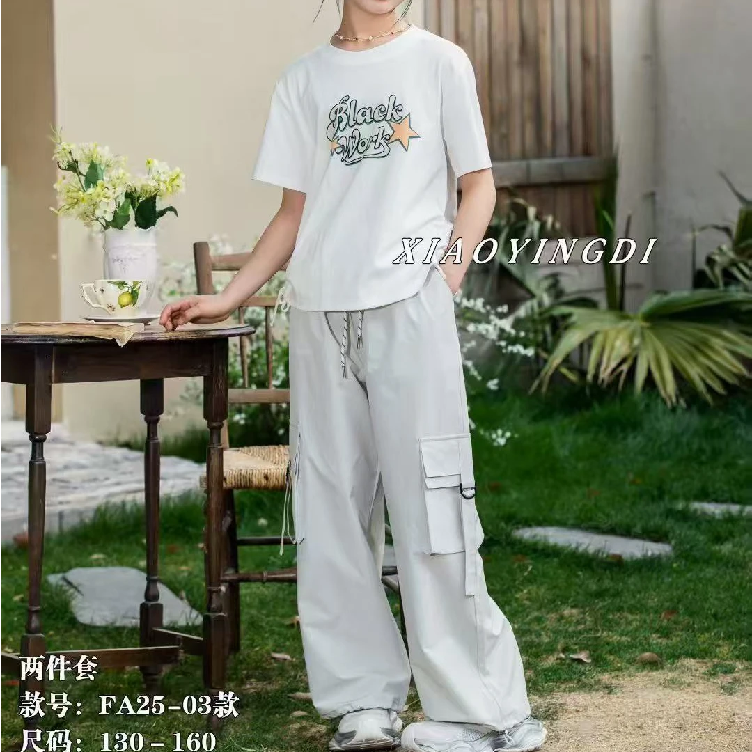 夏季新款童装女孩儿工装裤T恤套装小赢迪25-03