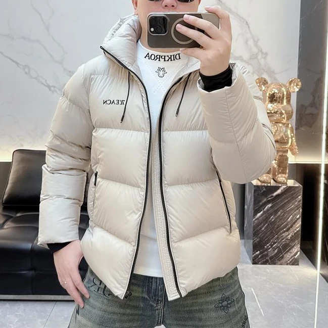 2026冬季新款男士潮流连帽羽绒时尚修身简约字母加厚保暖外套上衣