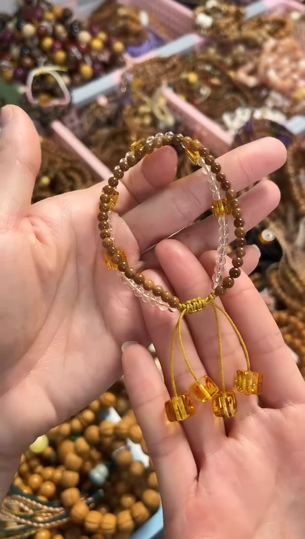 手串琥珀未镶嵌天然水晶搭配琥珀库克双圈4mm