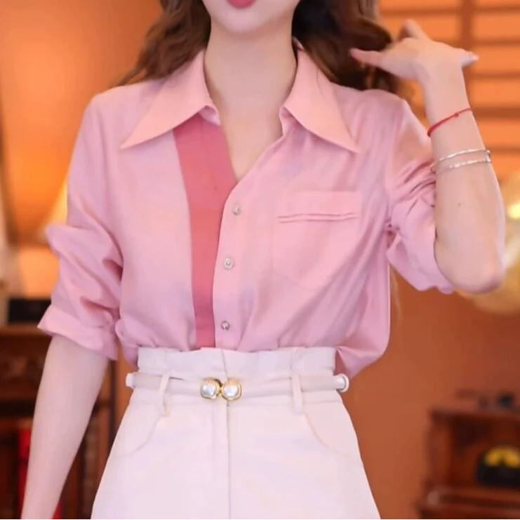 韩系小清新设计感拼色洋气潮流衬衣夏季潮流时尚气质短袖上衣