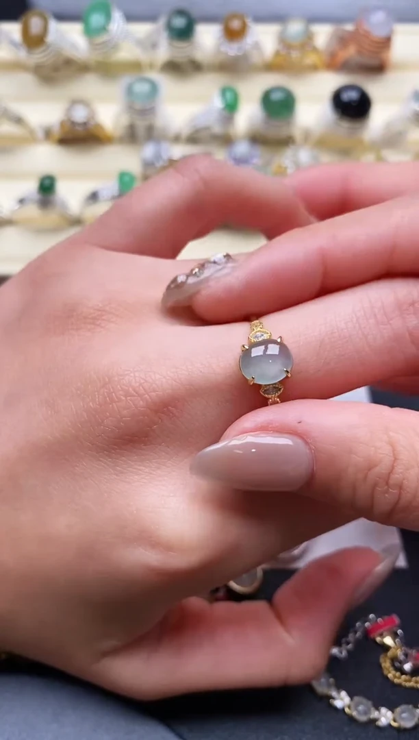 【闪购商品】翡翠戒指银S925镶嵌缅甸天然A货翡翠66   5-4