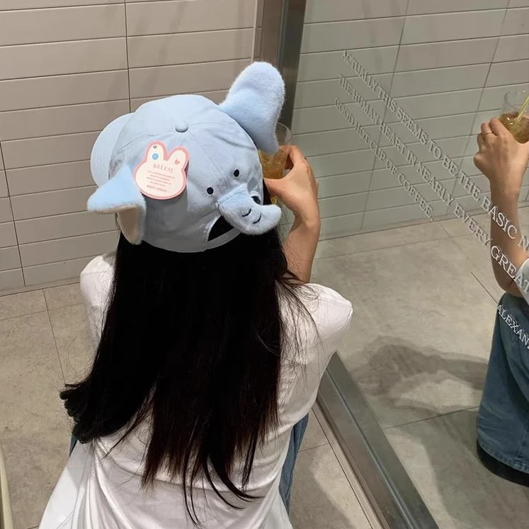 萌物定制！可爱长鼻小飞象双面可戴大头围棒球帽女春夏出游鸭舌帽