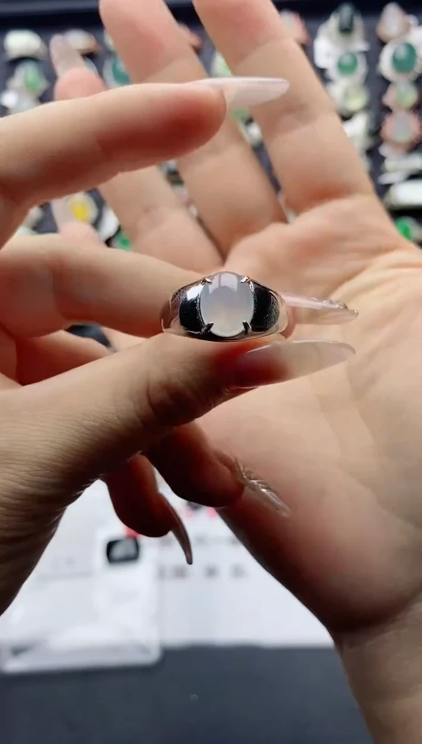 【闪购商品】翡翠戒指银S925镶嵌天然A货翡翠开口戒指