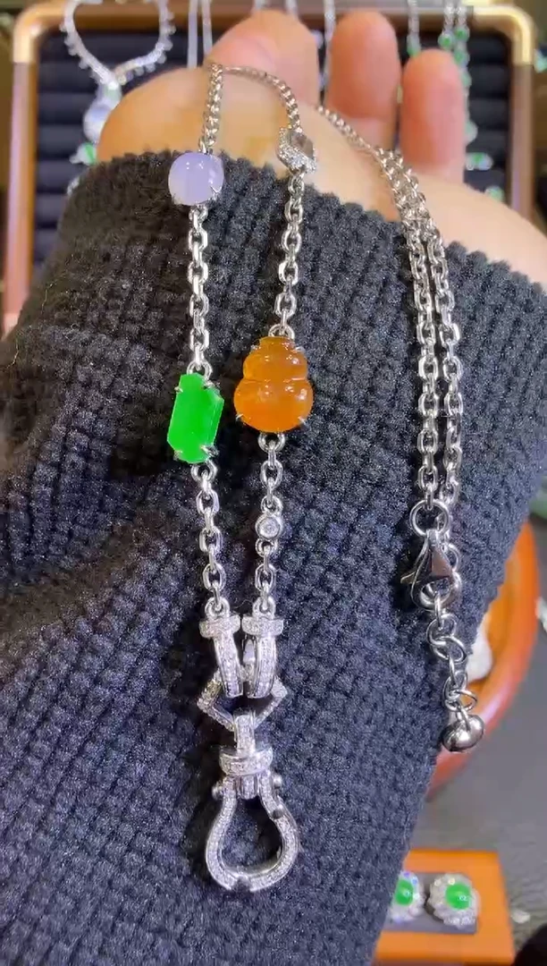 【闪购商品】翡翠颈饰18K金镶嵌精工重金加粗马蹄扣万能链