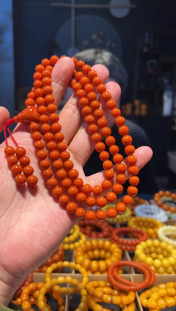 未镶嵌手链南红玛瑙8大+柿子黄108精圆