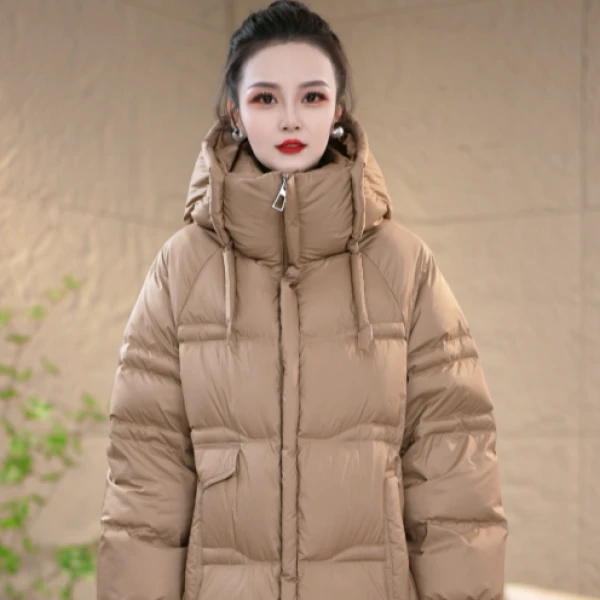 【鹅绒服】2025新款中长款连帽时尚设计加厚休闲保暖鹅绒服M-2XL