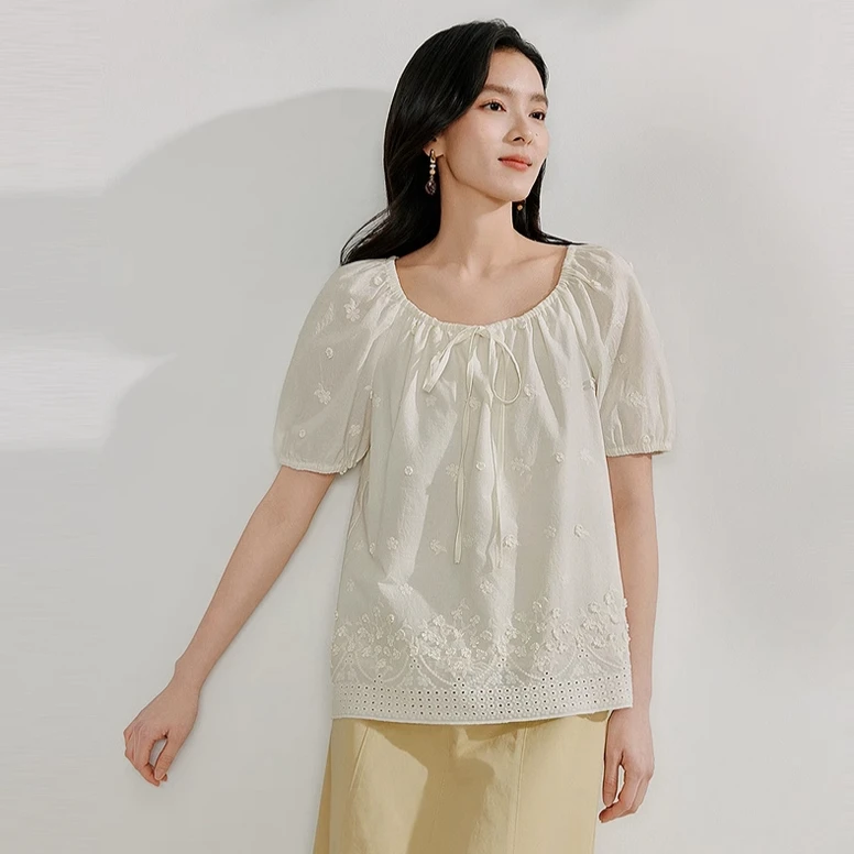 【茵曼服装】茵曼刺绣系带衬衣W18525500