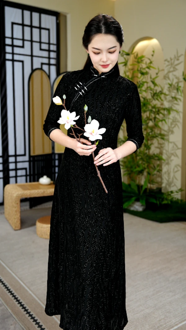 【墨影】新中式国风改良旗袍收腰显瘦连衣裙