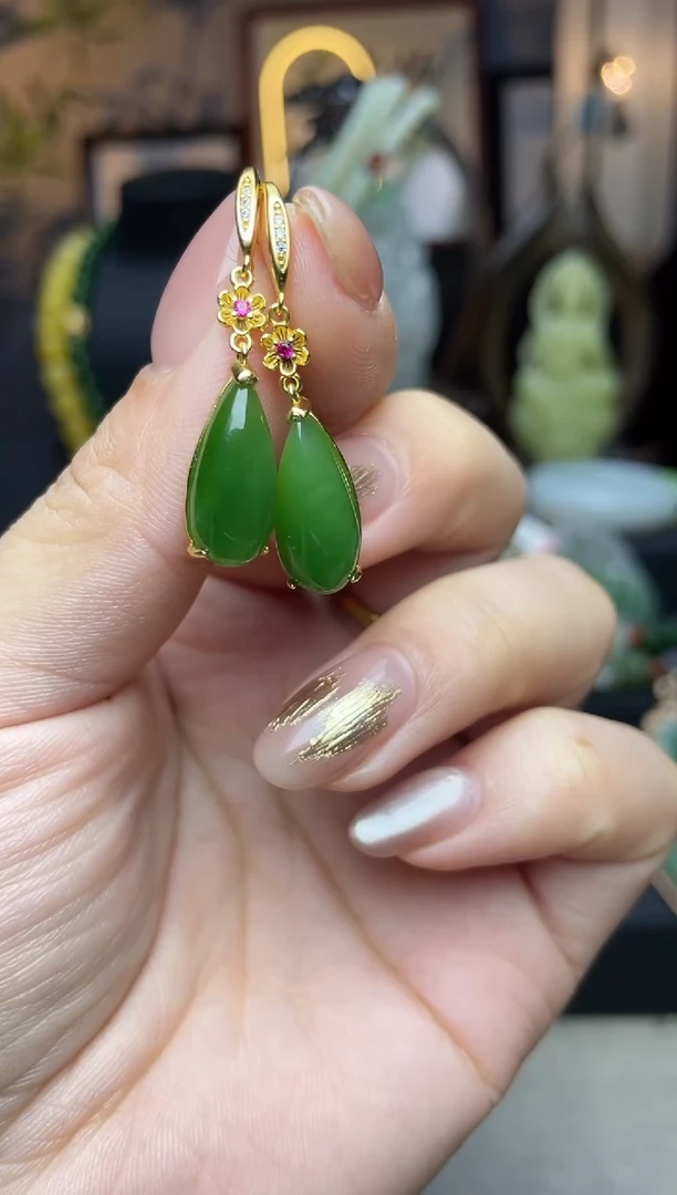 【闪购商品】和田玉耳饰银S925镶嵌耳饰a027