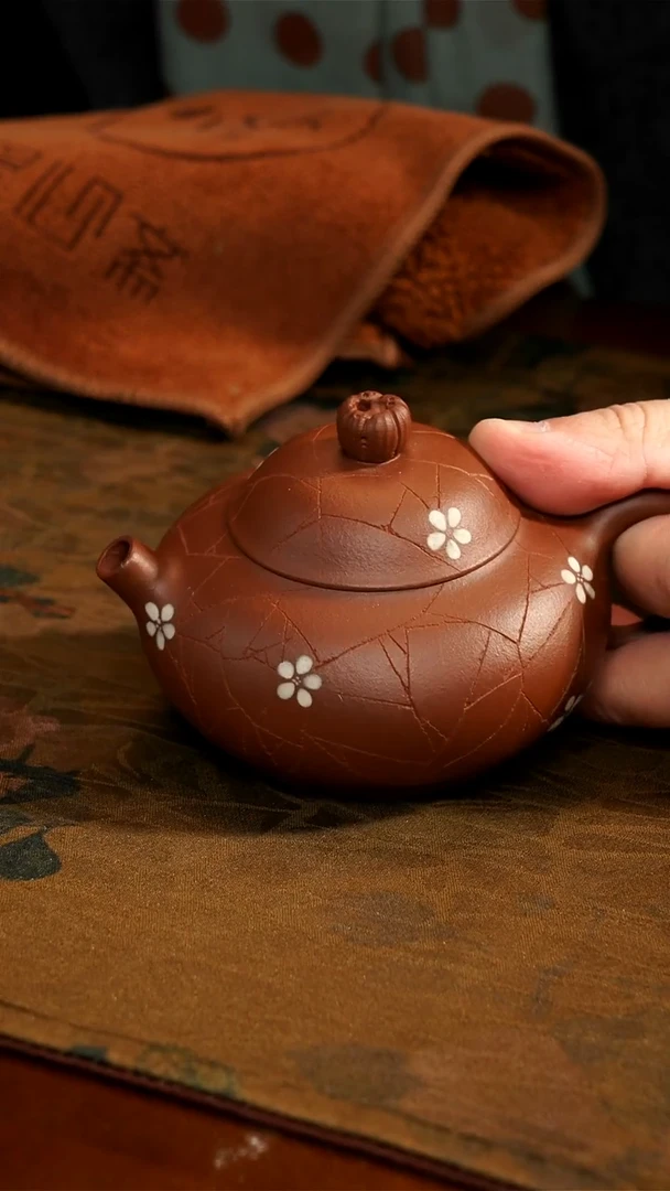 茶壶紫砂红皮龙冰裂纹壶