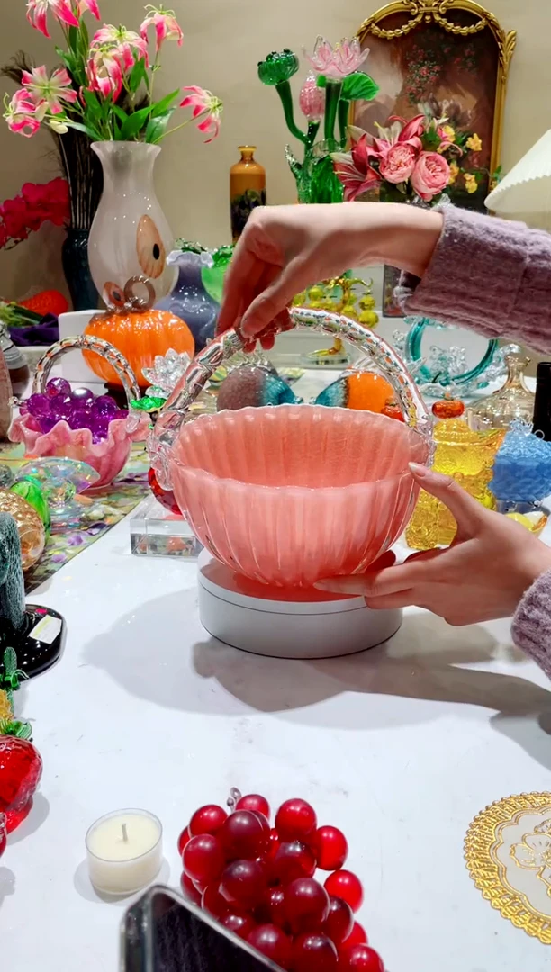 【闪购商品】琉璃手工艺品粉色提篮