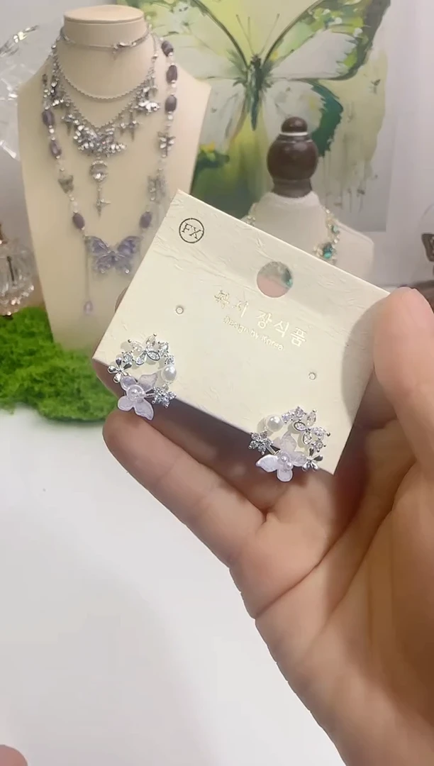 合成立方氧化锆合金锆石合金紫蝴蝶耳钉