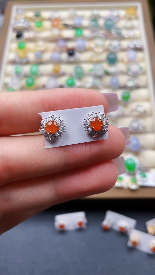 银S925镶嵌翡翠耳饰132