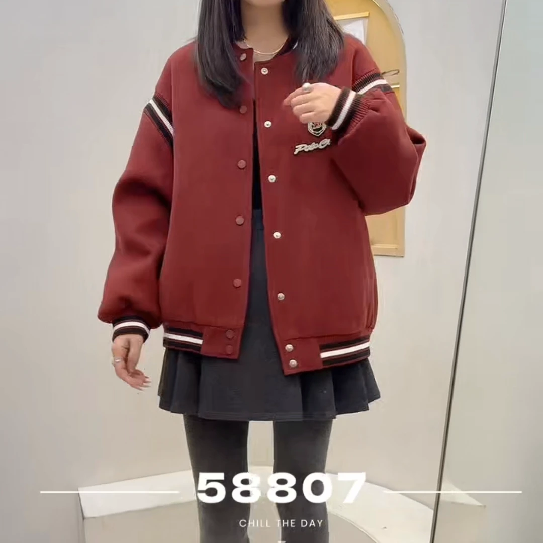 【静姐家】58807宽松型拼接学院风厚款外套灰色长袖运动时尚棒球服