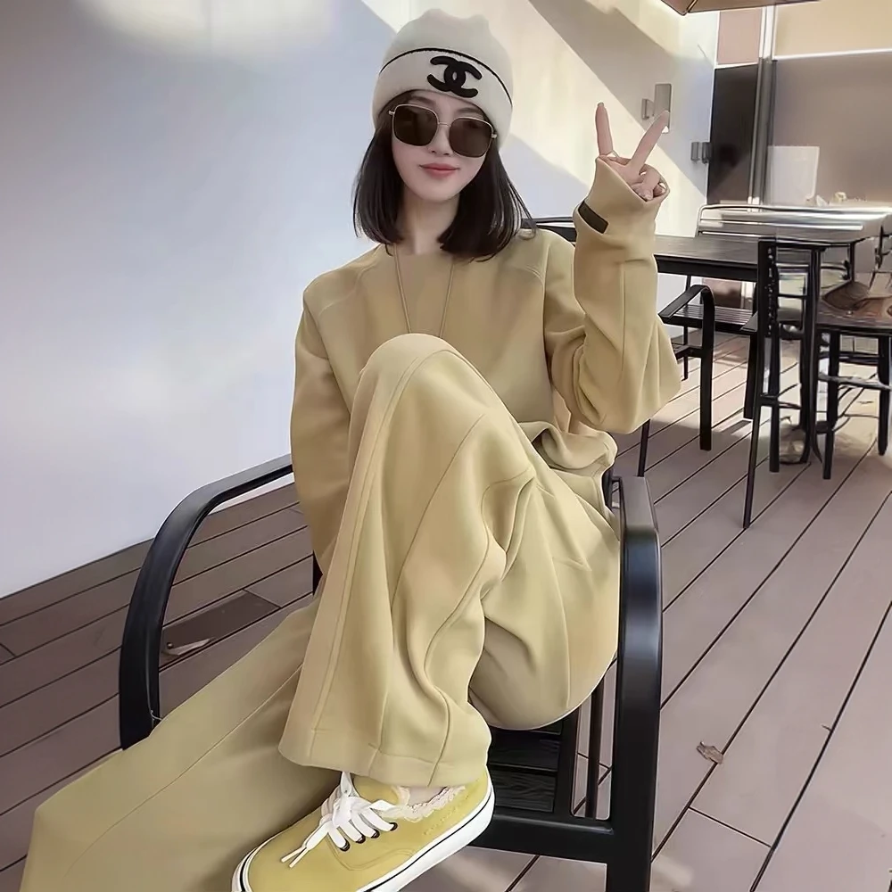 纯色卫衣卫裤套装女装2025春季美式休闲运动服两件套装慵懒减龄潮