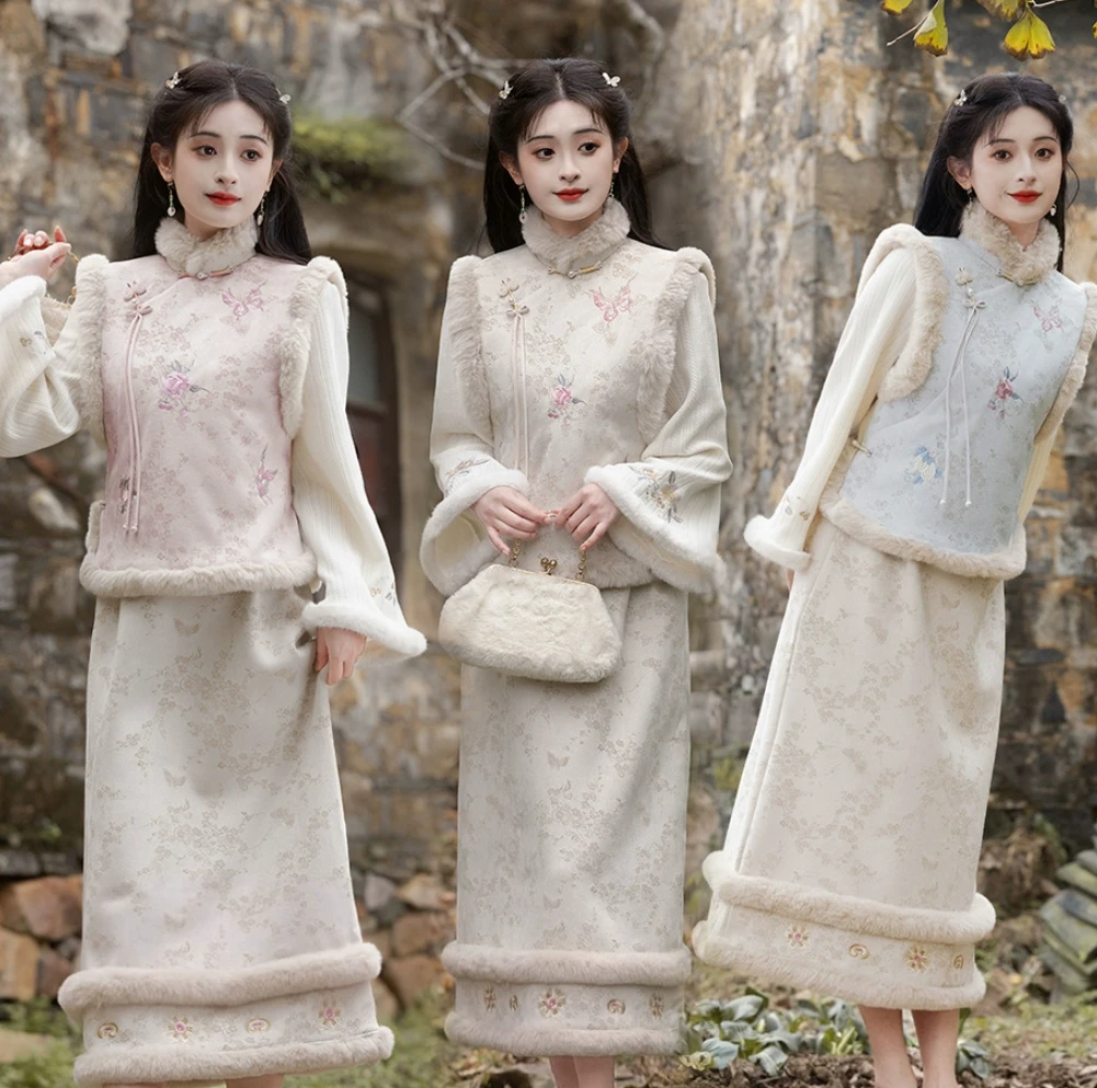 【花未眠】新中式日常可穿马甲百搭过年拜年服冬季旗袍加绒改良复古