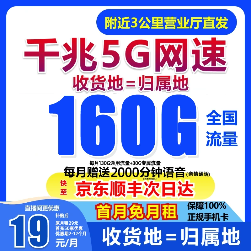永 19元160G中国移动流量卡全国 限流量19元手机卡电话卡5G_SD1