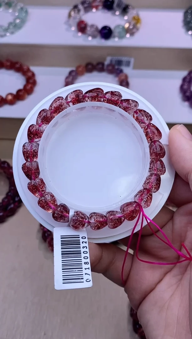 水晶手链未镶嵌心形金草莓超七8m+