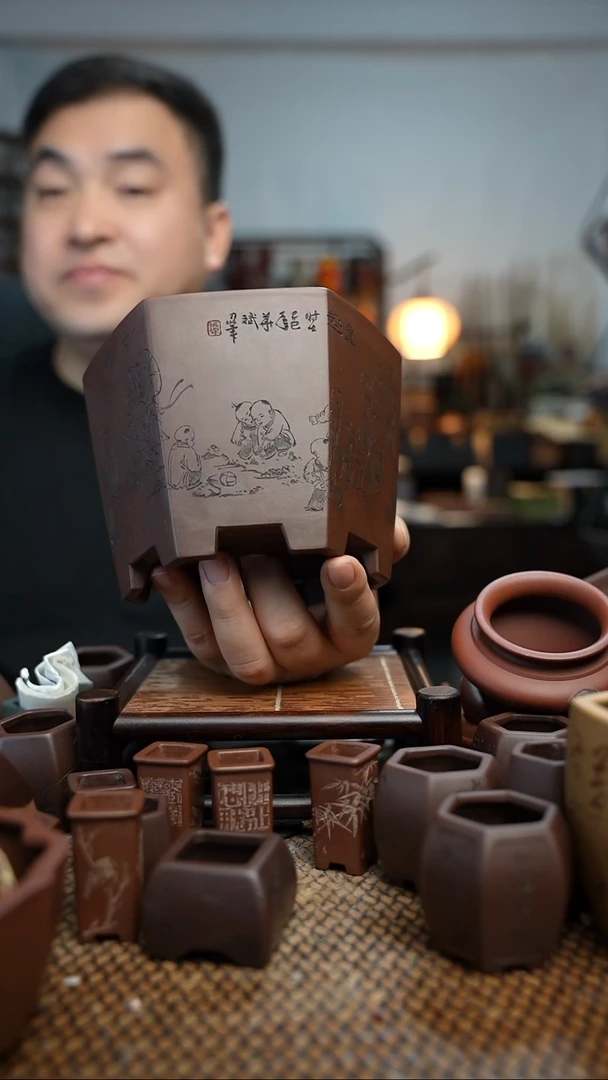 紫砂花盆顺**水長木軒精品紫砂