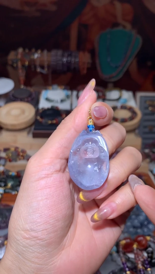 未镶嵌珠宝半成品水晶蓝线石佛公