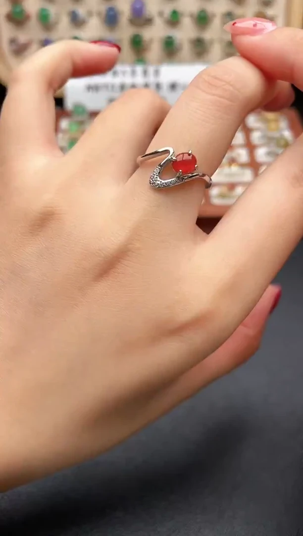 银S925镶嵌戒指翡翠一物一证一礼盒