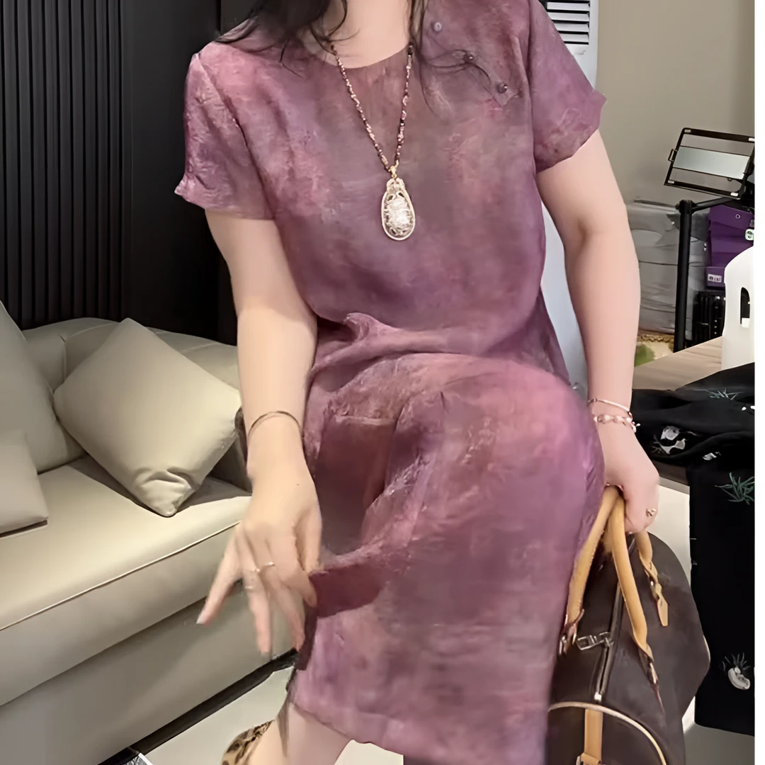 新中式国风紫色套装2025夏季新款设计感后背扣上衣裤子两件套