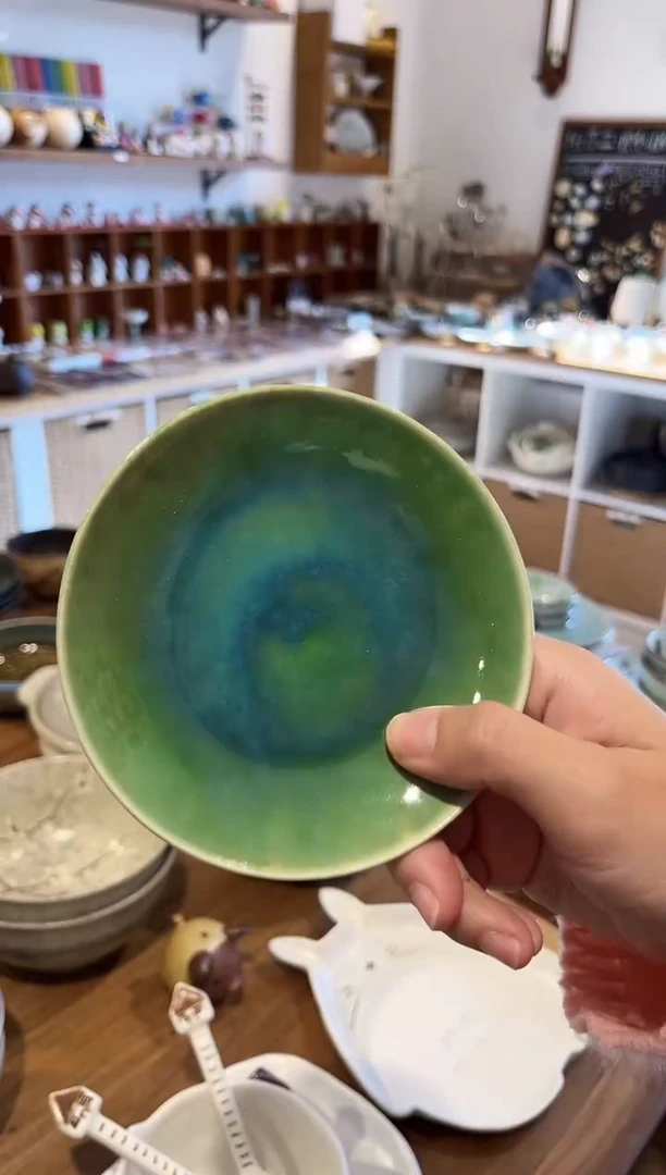 瓷片L*绿色窑变小碟