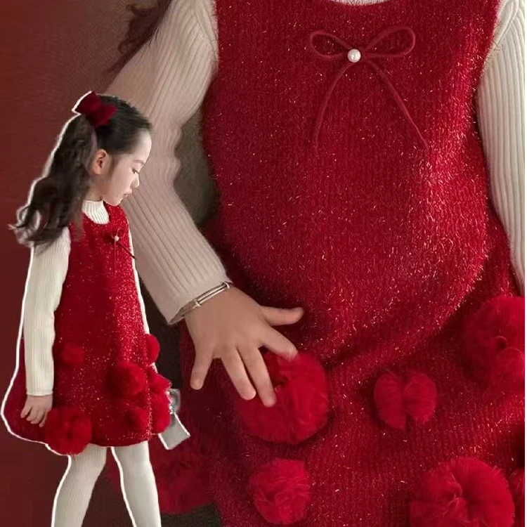 吊带裙/背心裙秋冬厚款裙子拜年服2025新款红色连衣裙时髦洋气