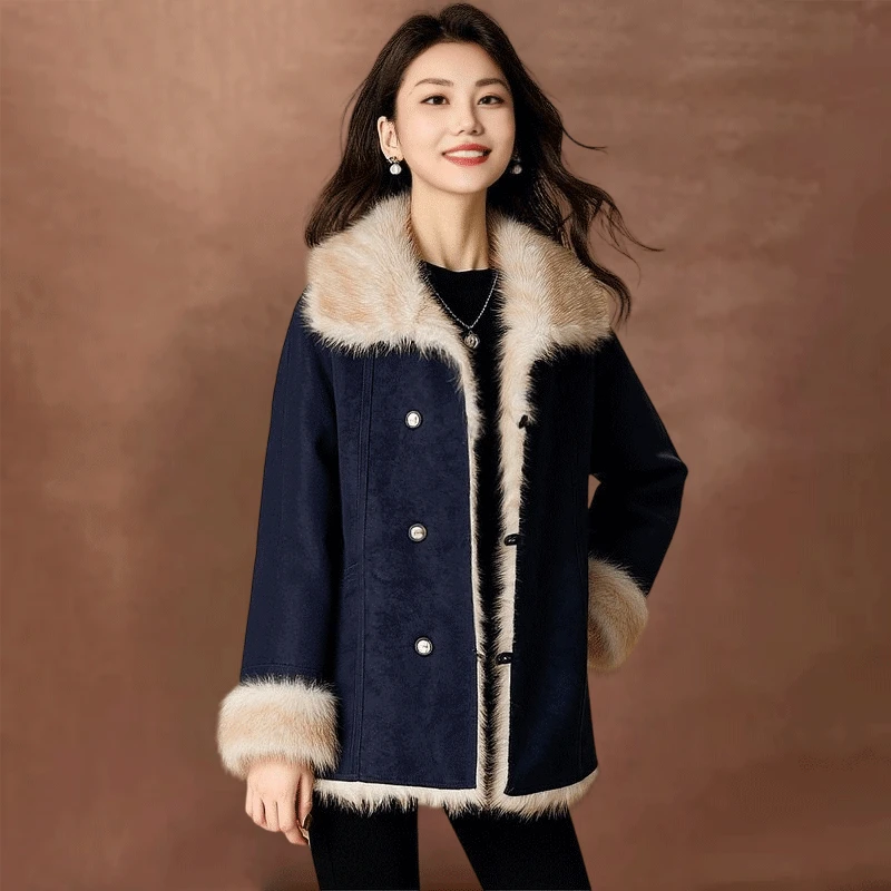 【恋晚】加绒外套女2026冬新款爆款巨好看毛毛外套中长款绒毛呢大衣
