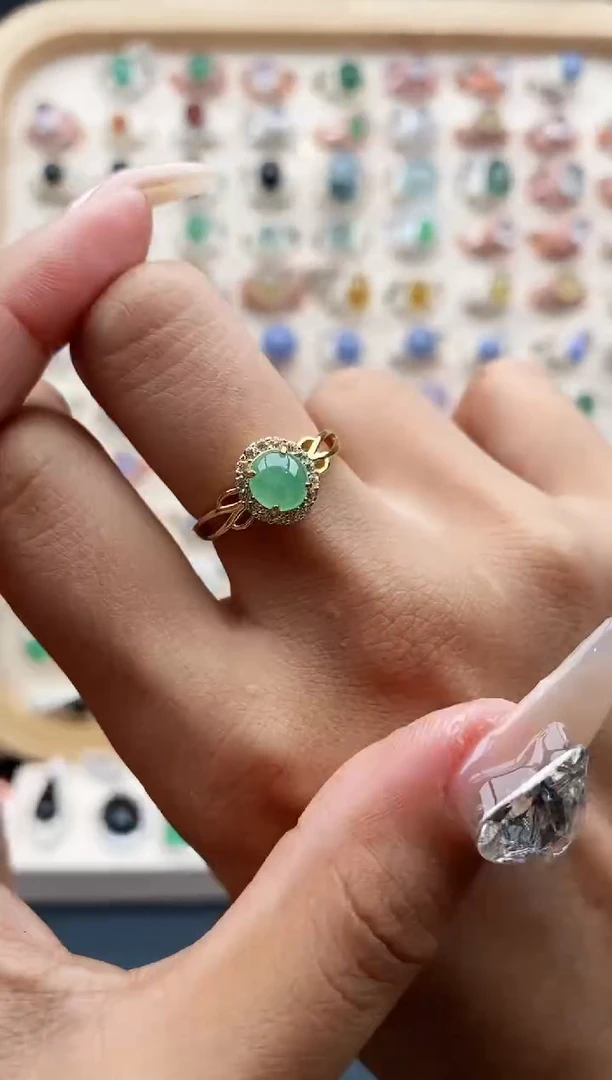 【闪购商品】翡翠戒指银S925镶嵌缅甸天然A货翡翠333  6+5