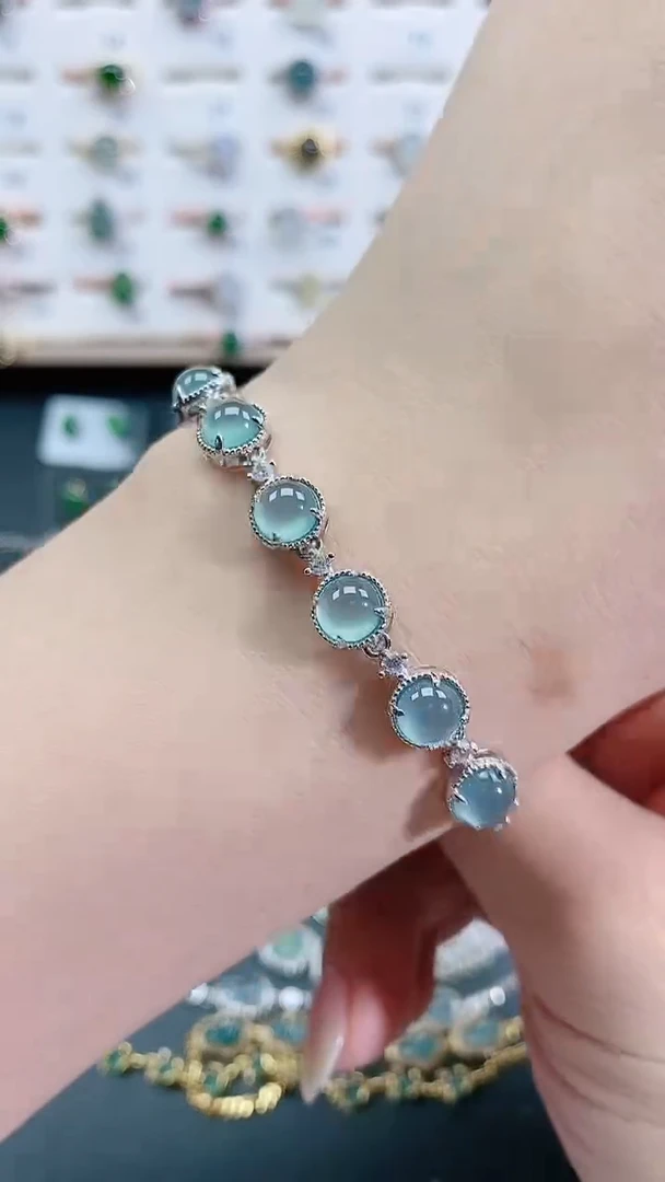 银S925镶嵌手链翡翠天然翡翠