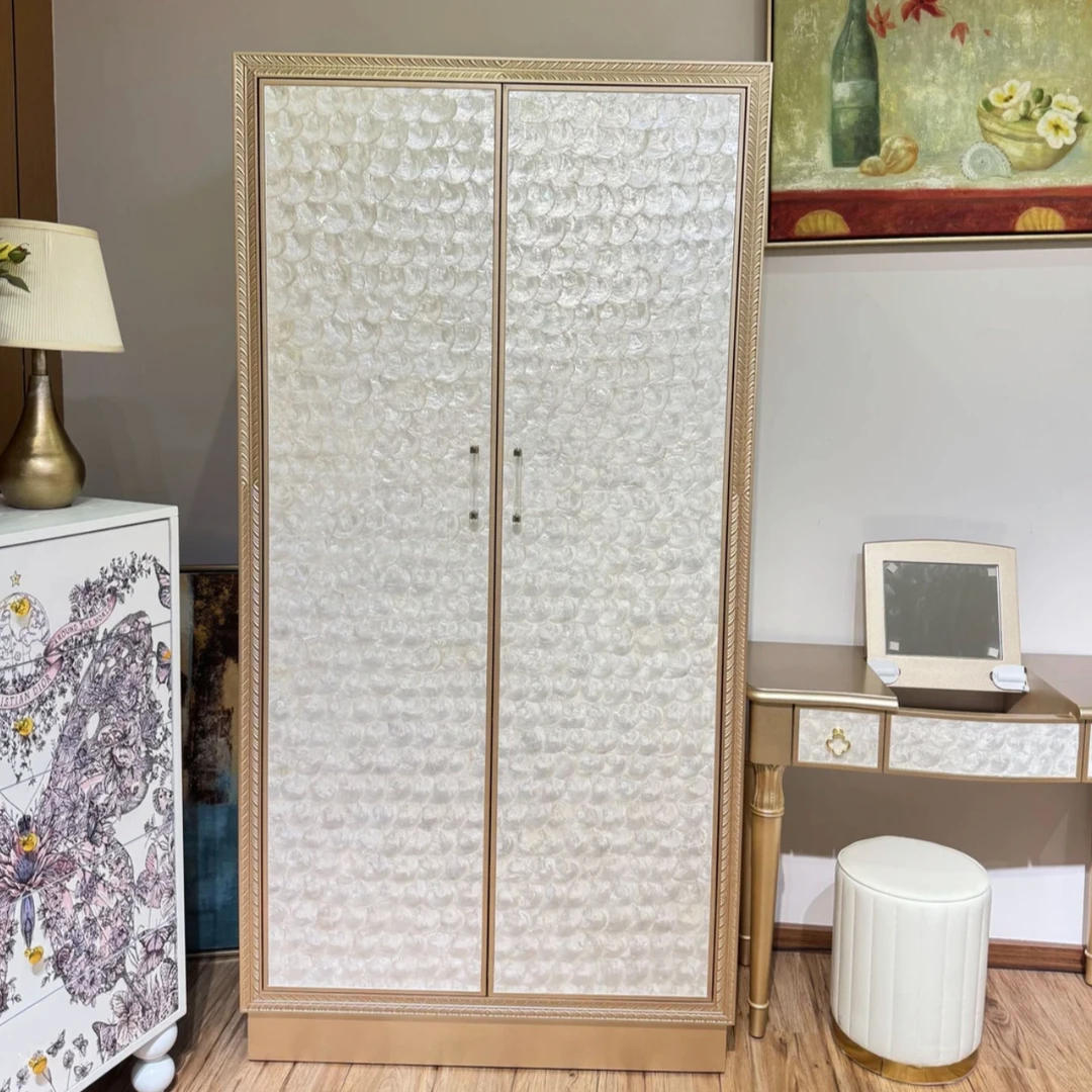 贝壳衣柜现代风奶油轻奢家用卧室双门大衣柜大容量衣柜卧室家用