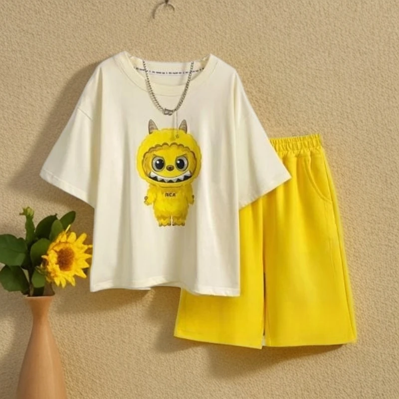 男童夏季休闲舒适宽松短袖短裤两件套中大童男孩时尚洋气运动套装