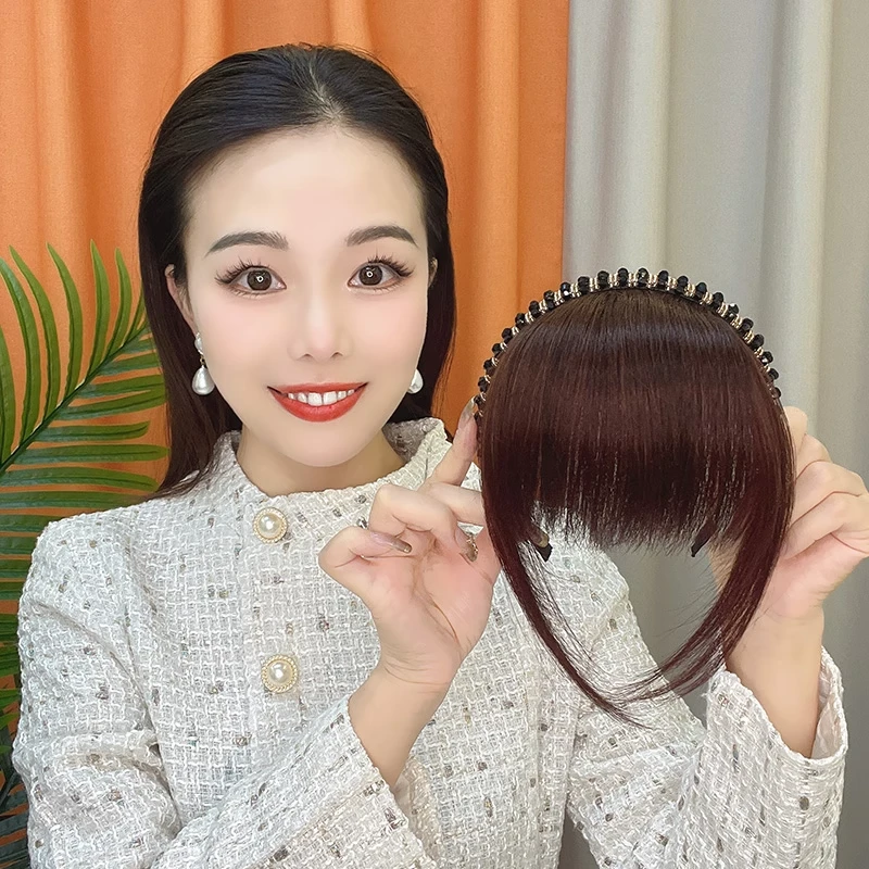 发箍刘海假发女真发前额鬓角遮白发水钻发箍空气齐刘海发际线补发