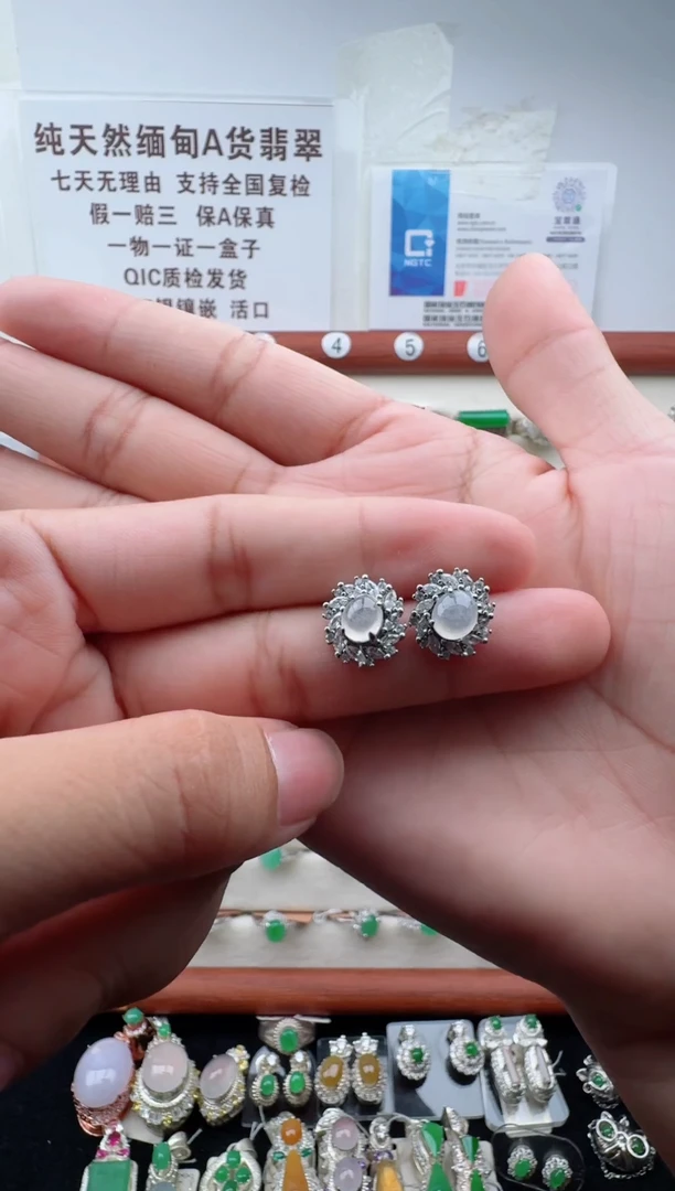 银S925镶嵌翡翠耳钉4