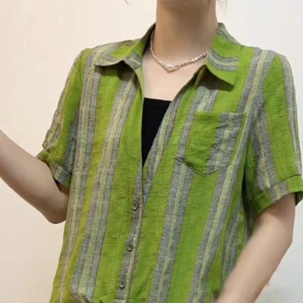 2025夏季新款时髦洋气假两件拼接小衫时尚休闲风翻领短袖衬衫女