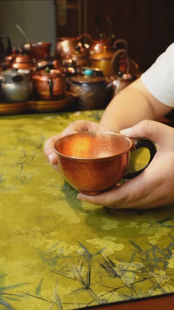 紫铜红色木柄咖啡杯