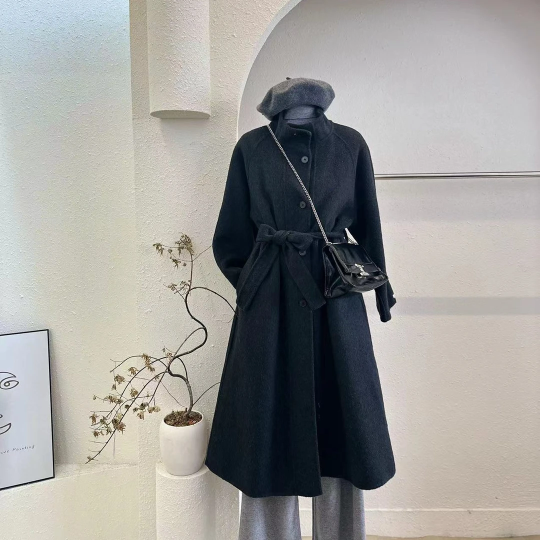 【寂静星空】高级感立领长款系带大衣-63022-DY