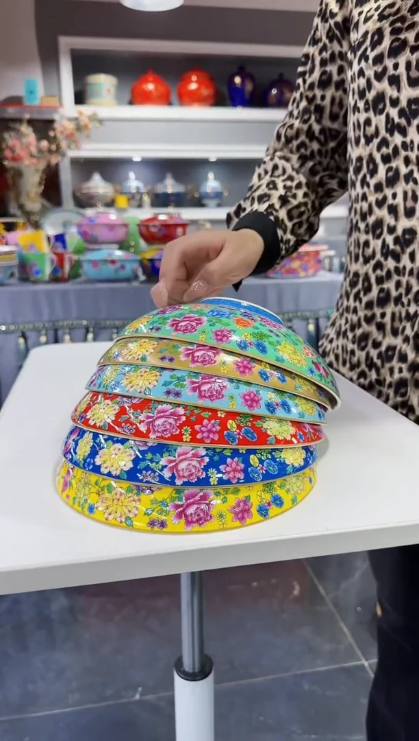 珐琅8.5英寸元宝盘6个景德镇混色