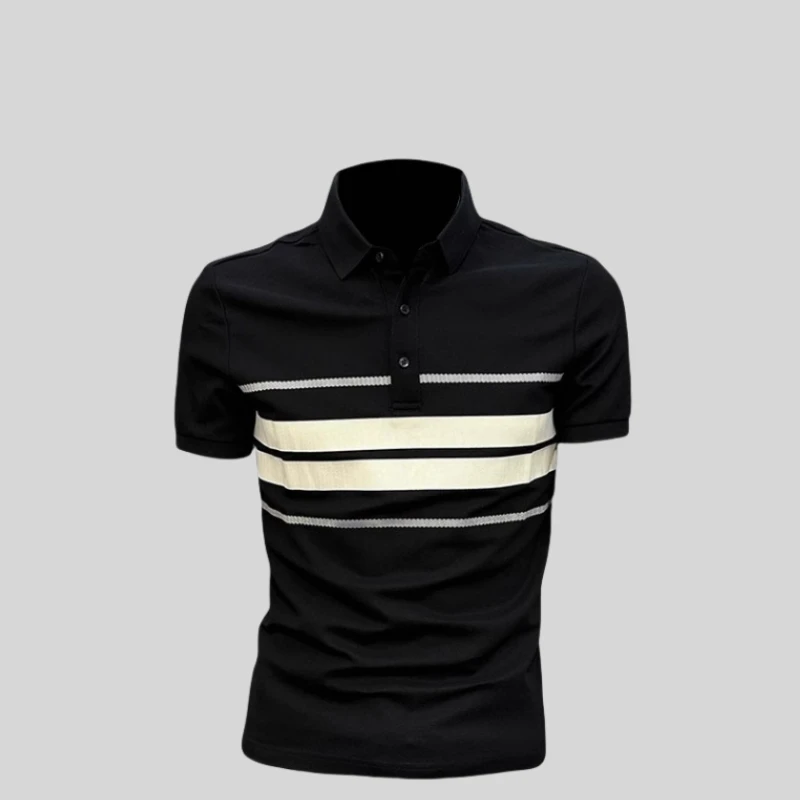 潮牌男装条纹时尚拼接POLO衫男短袖t恤夏季新款休闲潮流潮修身