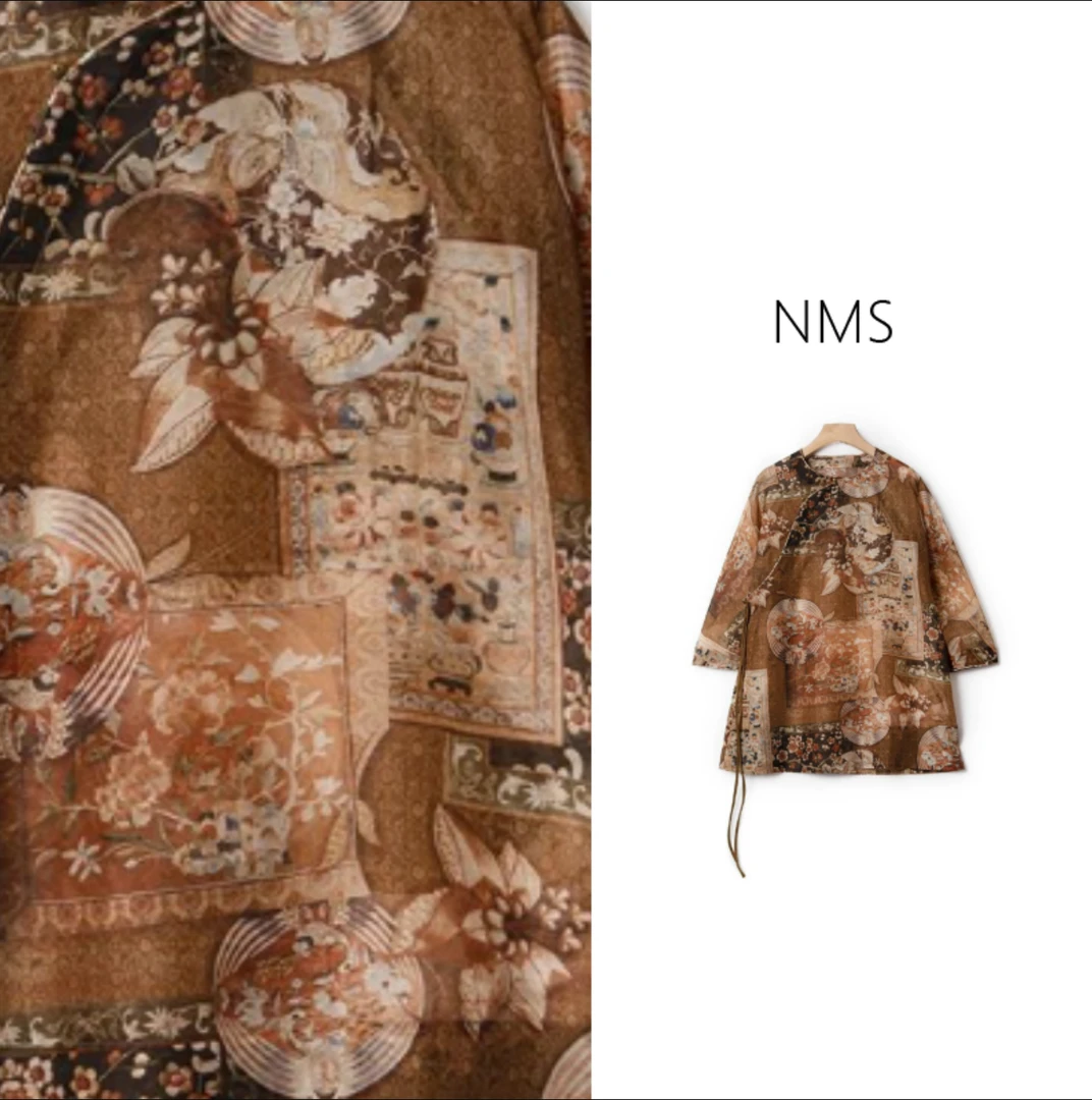 【NA家】欧根纱中式改良国风斜襟七分袖衬衫