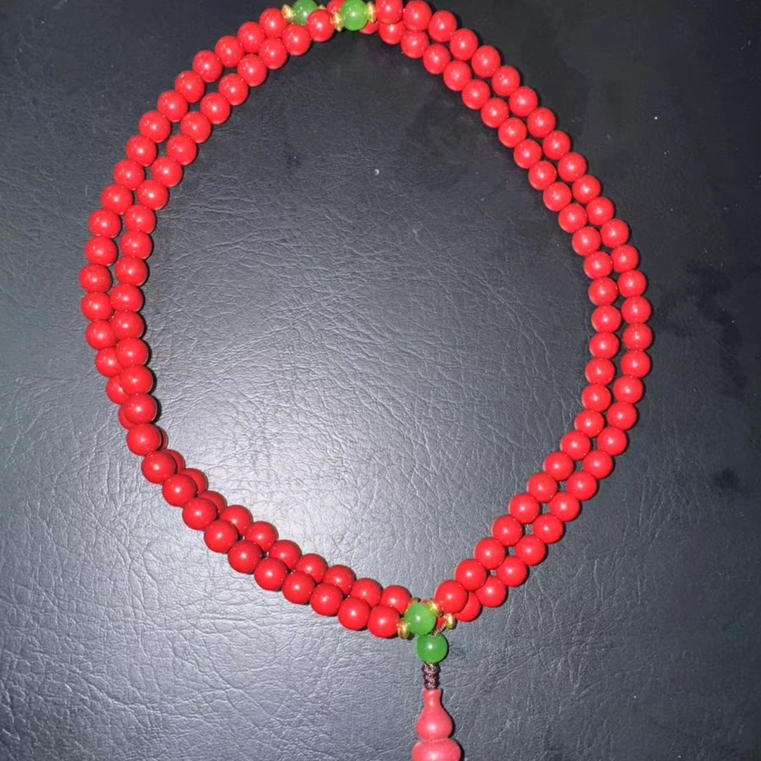 天然辰砂6m 4圈+绿珠 （绿珠）（无礼盒）K337
