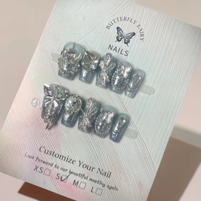 孤品轻奢手工穿戴甲猫眼蝴蝶设计仙气美甲可选甲型