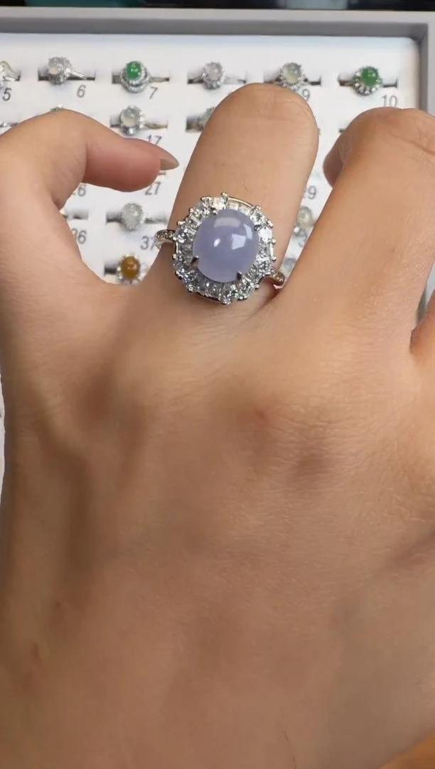 银S925镶嵌戒指翡翠通体925银镶缅甸A货翡翠戒指187