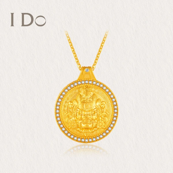 I Do 坠链均925银合成锆石 古法金工艺项链银镀金黄财神新年爆款