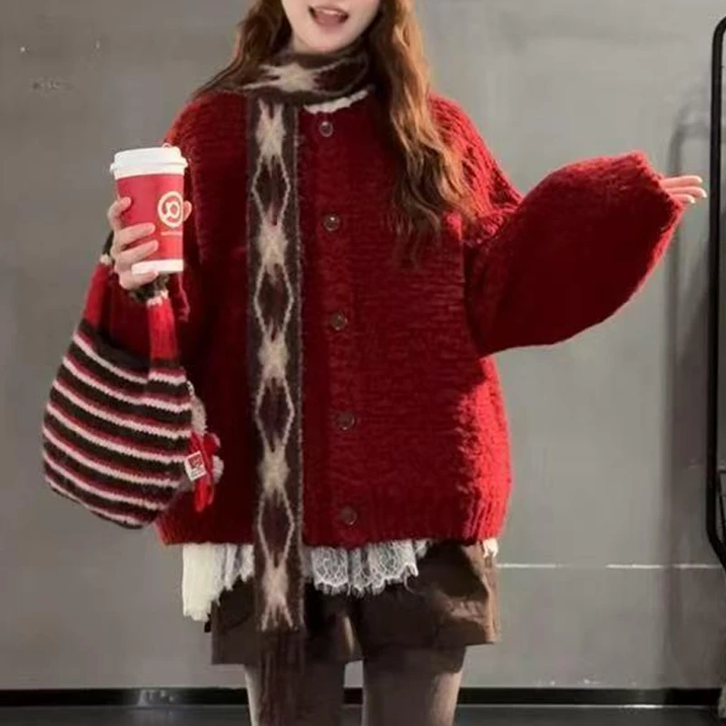 2025秋冬时尚套装女高领半拉链毛衣女秋冬慵懒风长袖针织衫冬季